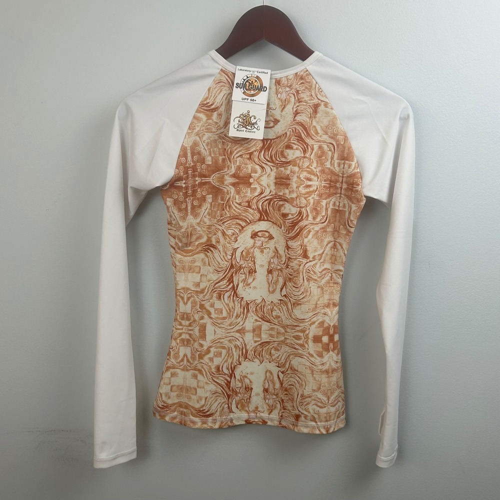 Sport Couture Sun Guard Rash Guard UPF 50+ Long Sleeve Swim Top XS Orange White